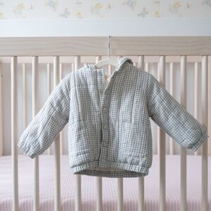 Quincy Mae Hooded Woven Jacket in Blue Gingham - Size 18-24mo